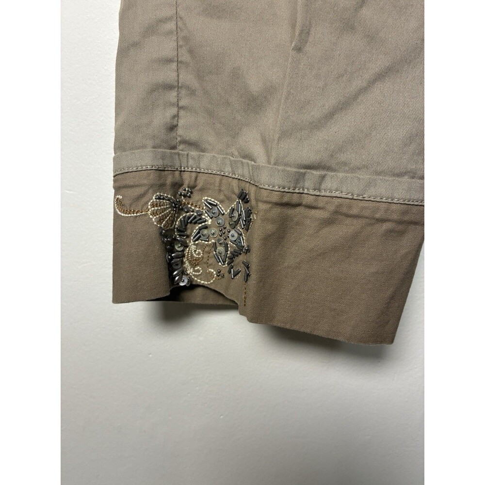 Coldwater Creek Cuffed Capri Embellished Hems Women's Size 16 Beige Pants Boho - Picture 2 of 12
